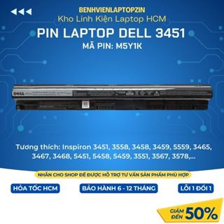 Pin Laptop Dell Inspiron 3451 3558 3458 3459 5559 3465 3467 3468 5451 5458 5459 3551 3567 3578 40W M5Y1K- BH LỖI 1 ĐỔI 1