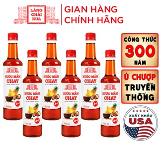 [TẶNG 1 NƯỚC TƯƠNG 125ML] Thùng 6 chai nước mắm CHAY 3 trong 1 Làng Chài Xưa 525ml trái thơm nấm ngọt đậu nành