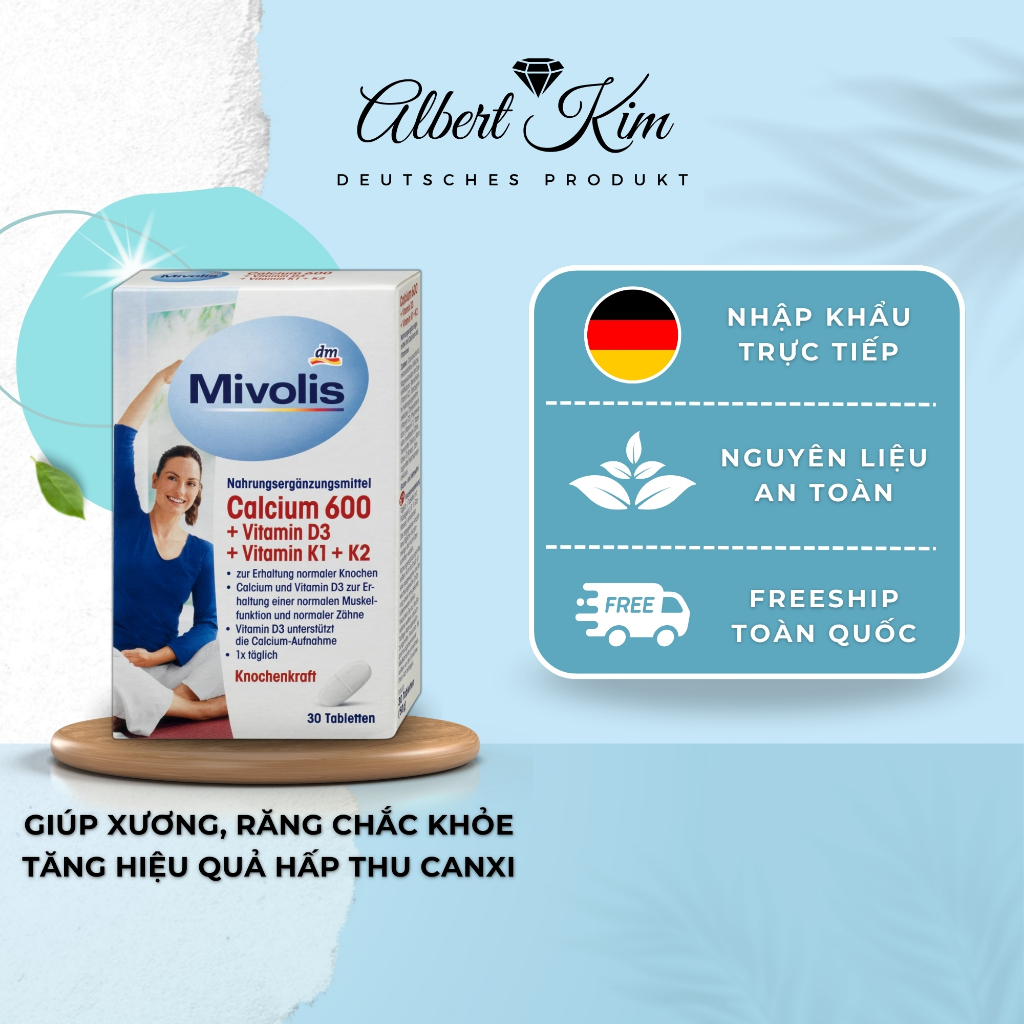 [ Hàng Đức ] Viên uống mivolis Canxi + Vitamin D3 + Vitamin K1 + K2 - nội địa Đức - hộp 30 viên