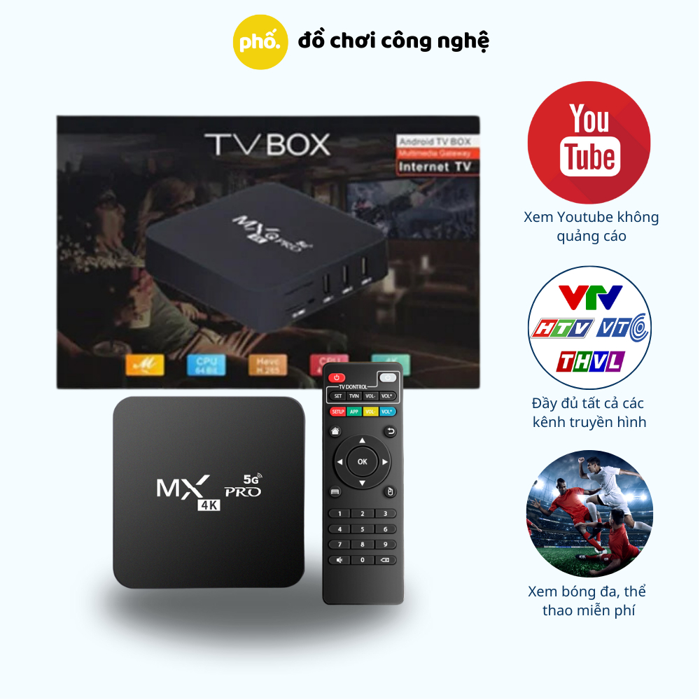 Android TV Box MXQ Pro 4K Bản Tiếng Việt Wifi 5G Smart Tivi Box Xem Truyền Hình 100 Kênh Miễn Phí, Xem Youtube
