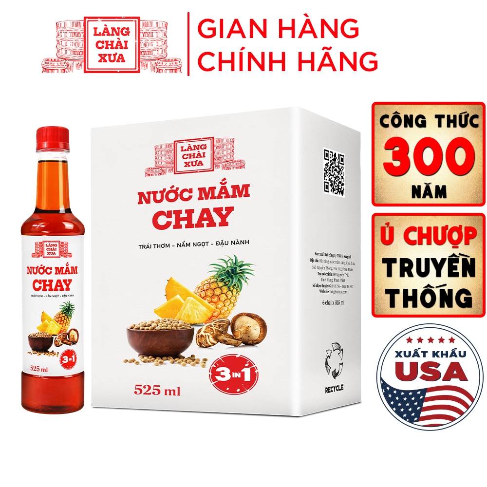01 Chai Nước mắm chay 3 trong 1 Làng Chài Xưa 525ml trái thơm nấm ngọt đậu nành không biến đổi gen