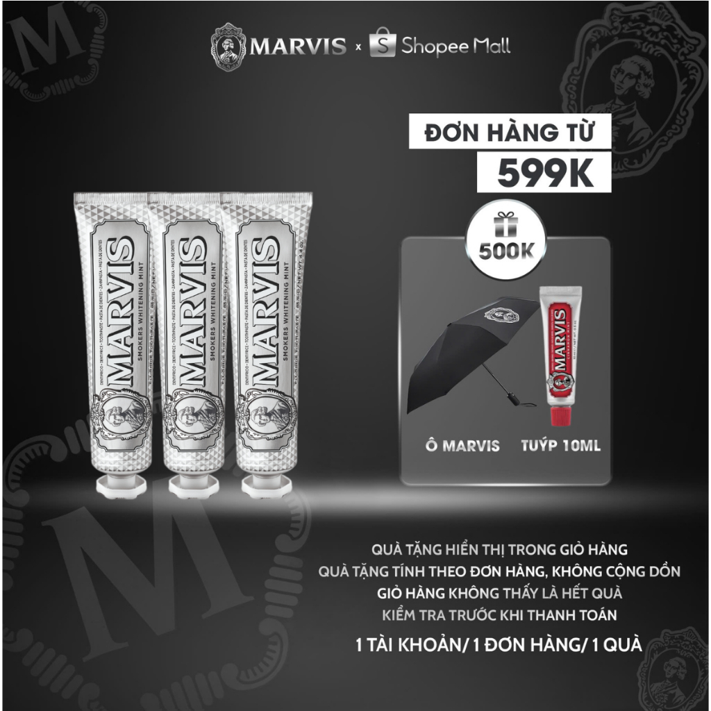Combo 3 Kem đánh răng Marvis Whitening Mint 85ml