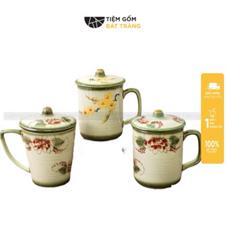  Cốc Sứ Có Nắp Ca Uống Trà Có Tay Cầm 2 Kiểu Dáng Hoạ Tiết Vẽ Tay Gốm Sứ Bát Tràng Làm Quà Tặng 