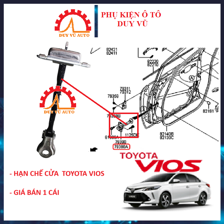 TOYOTA VIOS ĐỜI 2005-2017 HẠN CHẾ CỬA TOYOTA VIOS ĐỜI 2005-2013 2014-2017 THANH DẪN HƯỚNG CỬA