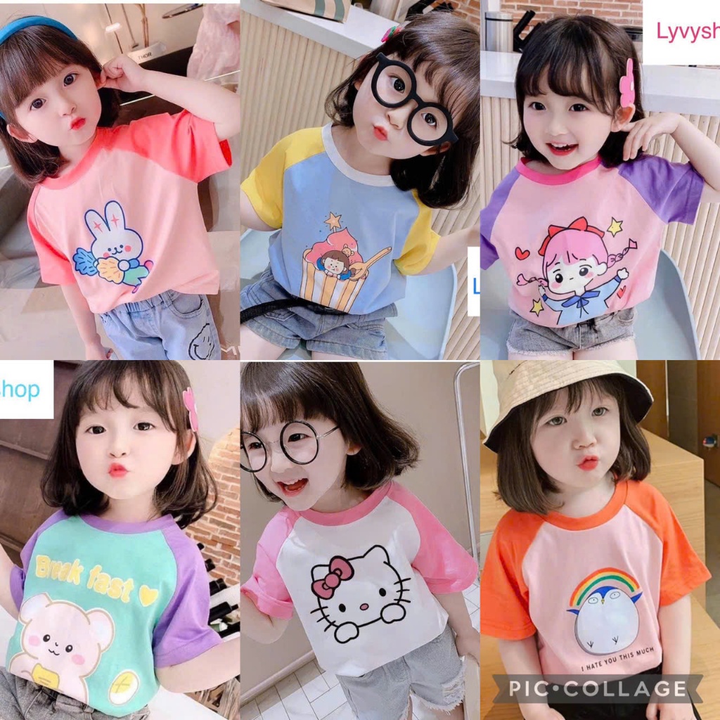 Lyvyshop - (Cotton SG chính phẩm) Áo thun phối tay bé gái siêu dễ thương từ 09-28kg