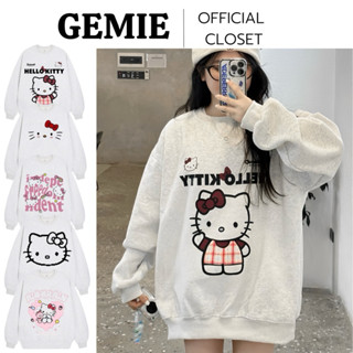 Bộ sưu tập Áo sweater HELLO KIT.TY cat basic nam nữ unisex chất nỉ bông form rộng màu xám tiêu tay bồng Cổ Tròn