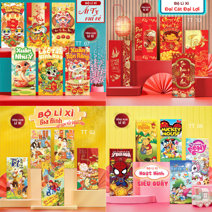 Bao Lì Xì 12 Xấp Set 72 Cái Tết 2025