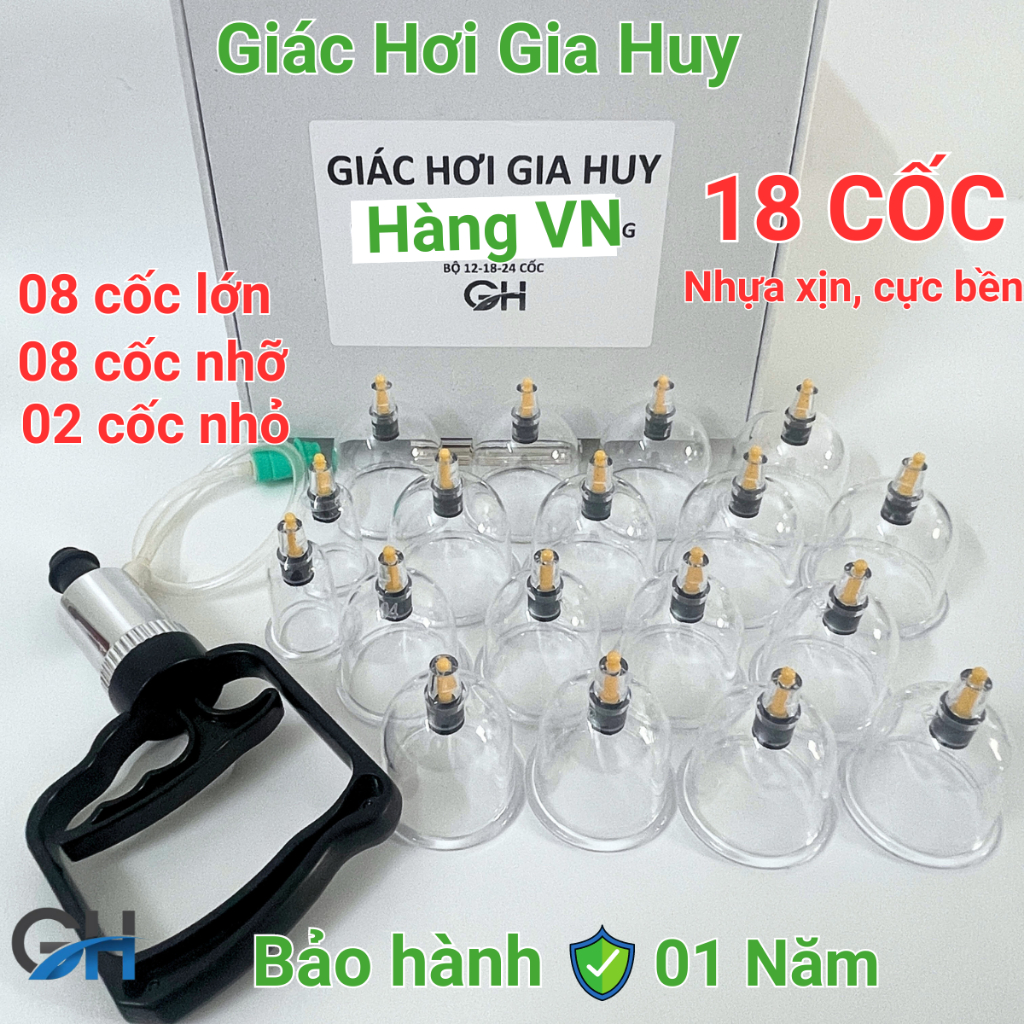 Bộ Giác Hơi 18 Cốc Gồm 8 Cốc Lớn + 8 Cốc Nhỡ + 2 Cốc Nhỏ - Giác hơi Gia Huy - Hàng Việt Nam