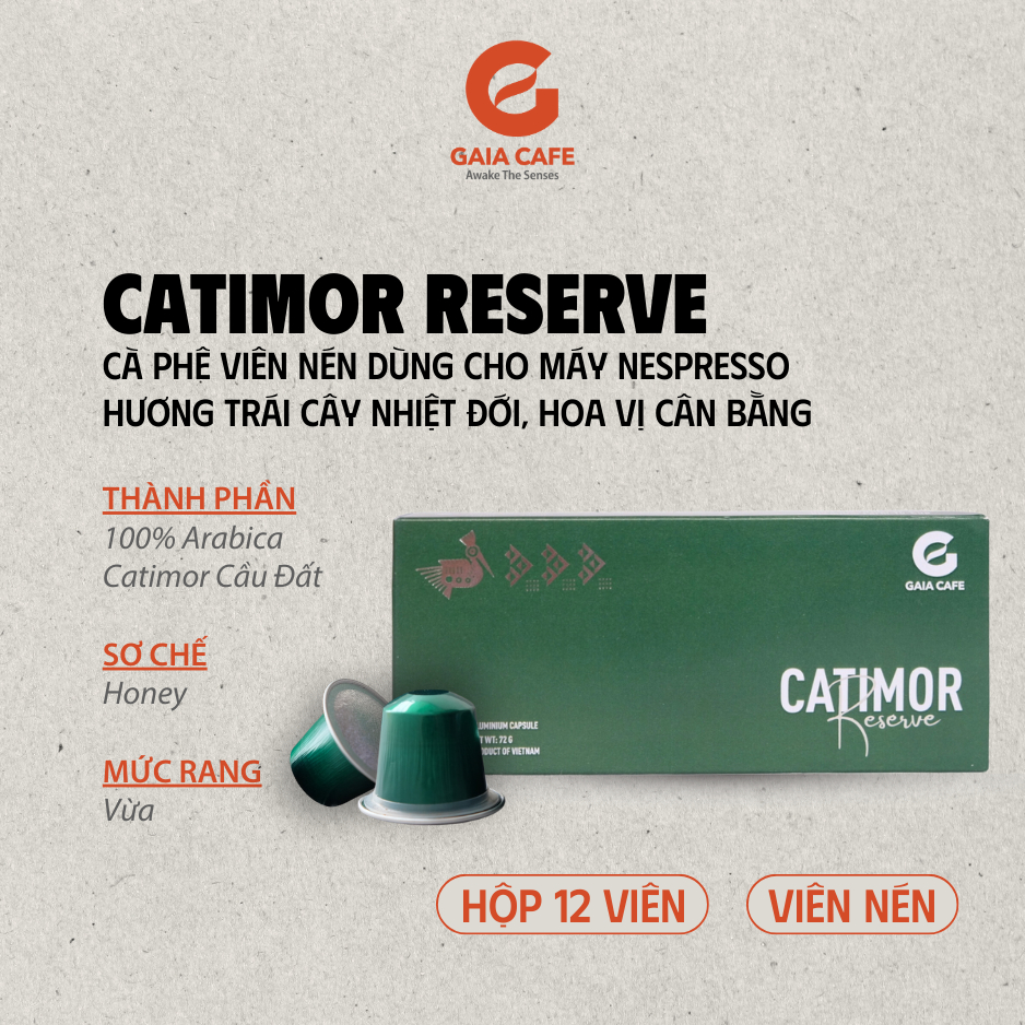 [Hộp 12 viên] Cà phê viên nén CATIMOR RESERVE | Hương trái cây | Gaia Cafe | Dùng cho máy Nespresso®