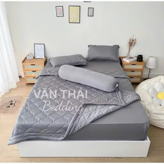 [ Hàng Mới Về] Bộ 5 Món nệm 3-25cm Chăn Ga Gối Thun lạnh Hàn Quốc màu trơn co giãn 4 chiều [Mát -Bền Văn Thái Bedding M2