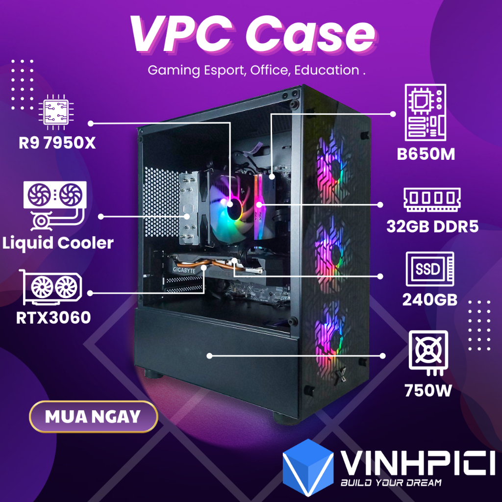 Bộ máy tính VPC Combo (R9 7950X+AM5+32GB/ RTX 3060/ 240GB/ 750W)