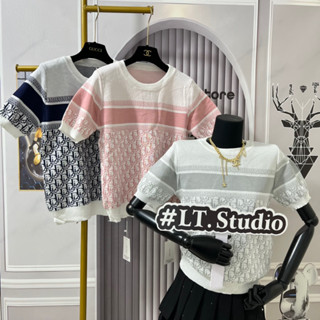 Áo len nữ mongtoghi cộc tay cổ tròn hoạ tiết đi o mặc hè free size 670