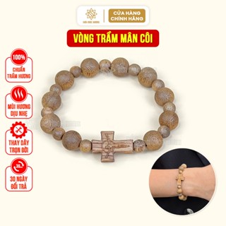 Vòng tay mân côi 10 hạt trầm hương thánh giá Sơn Mộc Hương đeo tay nam nữ bình an