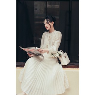 [ Muse by Bohee ] Chân váy " Minh " chất liệu tơ sồi màu kem vàng - Cv92