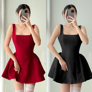 Đầm Xoè Thiết Kế Cổ Vuông Tùng Phồng Basic Ứng Dụng Cao Tôn Dáng