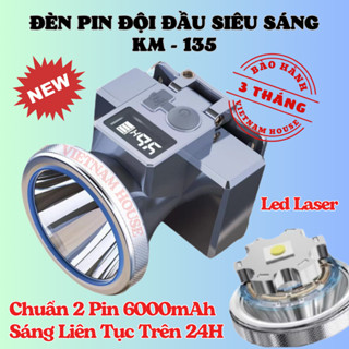 Chuẩn 2 Pin 6000mAh || Đèn Pin Đội Đầu KM-135 Pin Sáng Trên 24h Tích Hợp Sạc Type C Màn Hình Lcd Hiển Thị Thời Gian Sáng