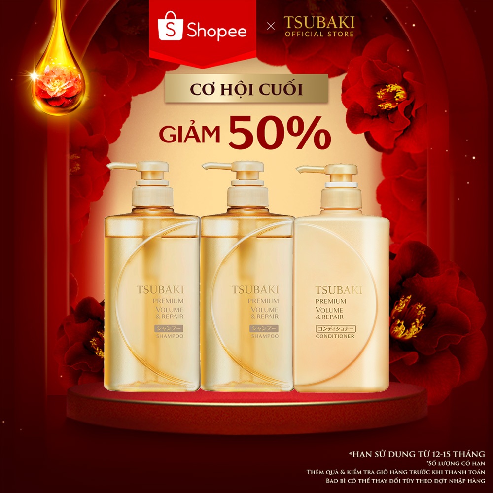 Bộ sản phẩm 2 Gội & 1 Xả Phục hồi ngăn rụng tóc Tsubaki Premium Repair:Chính hãng