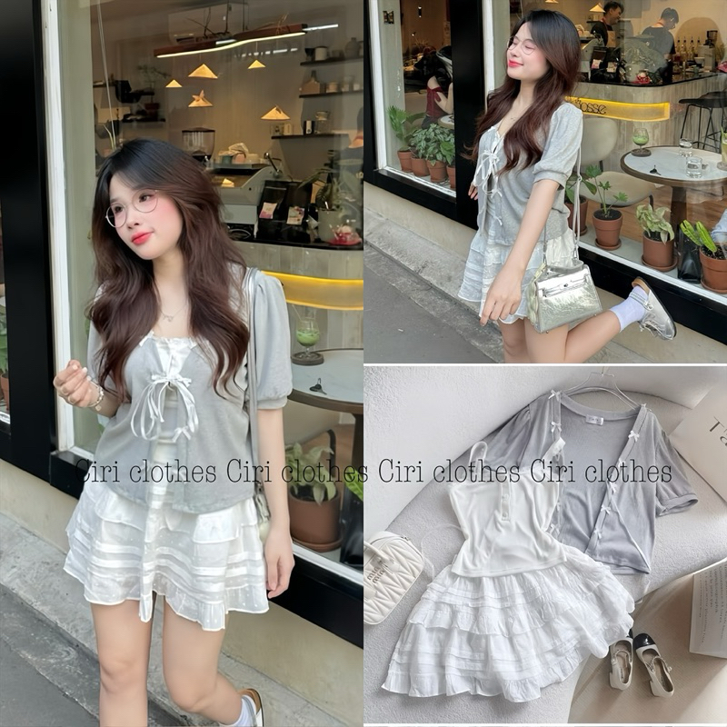 set 3 món áo + chân váy [ ảnh thật chụp sàn bao đẹp ]