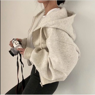 Áo khoác nỉ  2 da croptop LyLa Shop dáng rộng siêu xinh phong cách Hàn Quốc, Áo khoác thu đông nữ hoodie zip tay bồng