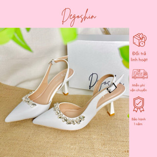  Giày cưới Giày cao gót Slingback 7p thiết kế đính Khoá Đá lấp lánh Degoshin 