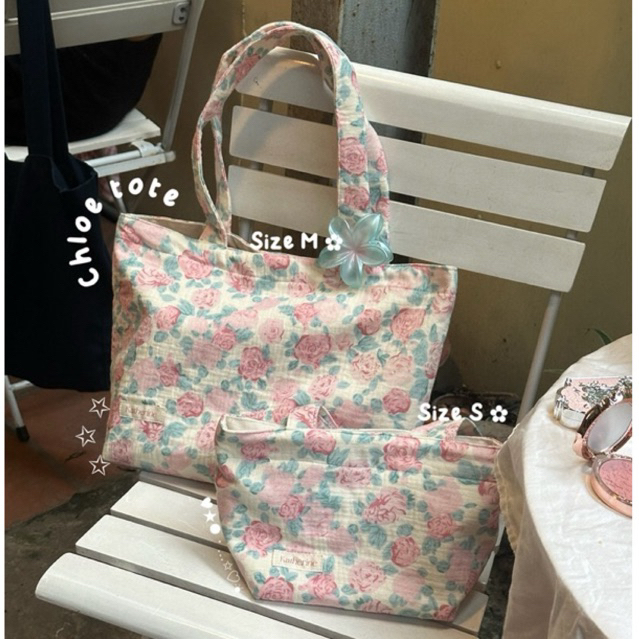 Tote&pouch (sẵn) | Chloe🌷 ~ túi đựng mỹ phẩm hoạ tiết hoa hồng baby cute dễ thương