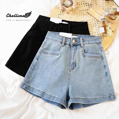 Quần short jean nữ co giãn Chollima QS002 Basic gấp lai lớn form chữ A phong cách hàn quốc trẻ trung