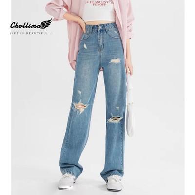 Quần jeans nữ Chollima ống rộng SIMPLE JEAN rách cá tính QD260 ulzzang phong cách hàn quốc năng động