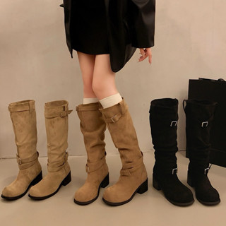 (Hàng Loại I-Sẵn) Giày boot đùi nữ dưới gối bốt lửng nữ 2 in 1 đa năng chất da lộn cao cấp đế cao 5cm Eudora899 B5168