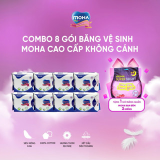   Tặng băng quần Bộ 8 gói băng vệ sinh cao cấp Moha ban ngày ban đêm  hàng ngày có cánh siêu thấm hút siêu khô thoáng 