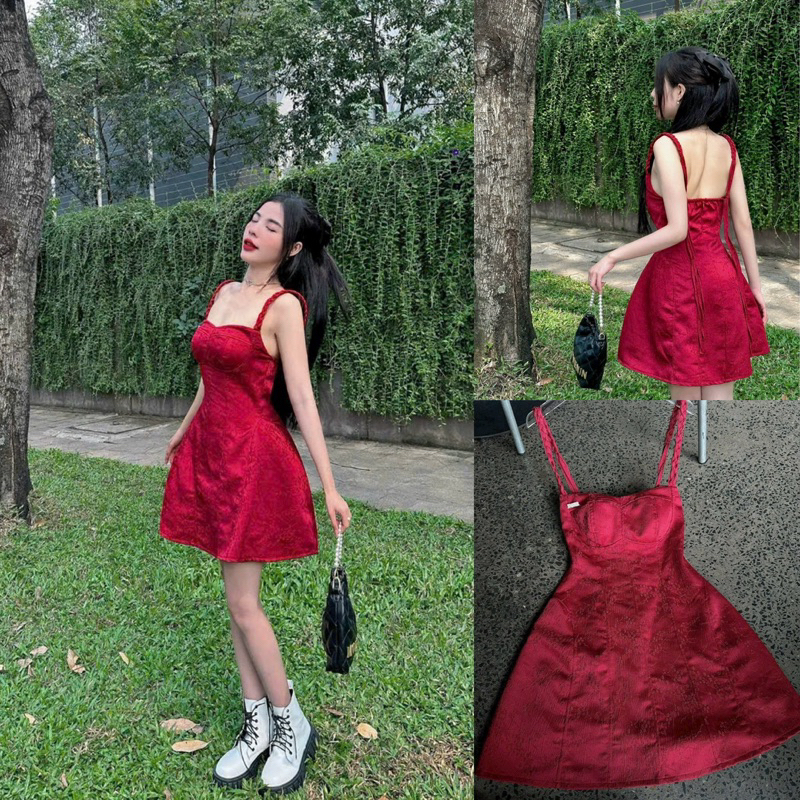👏đầm dây jean nhúng thun sau