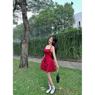 👏đầm dây jean nhúng thun sau
