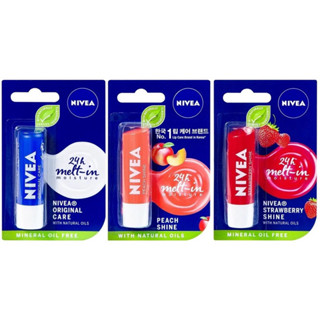 SON DƯỠNG MÔI NIVEA KHÔNG CHÌ KHÔNG MÙI/ HƯƠNG DÂU/ HƯƠNG ĐÀO 4.8G