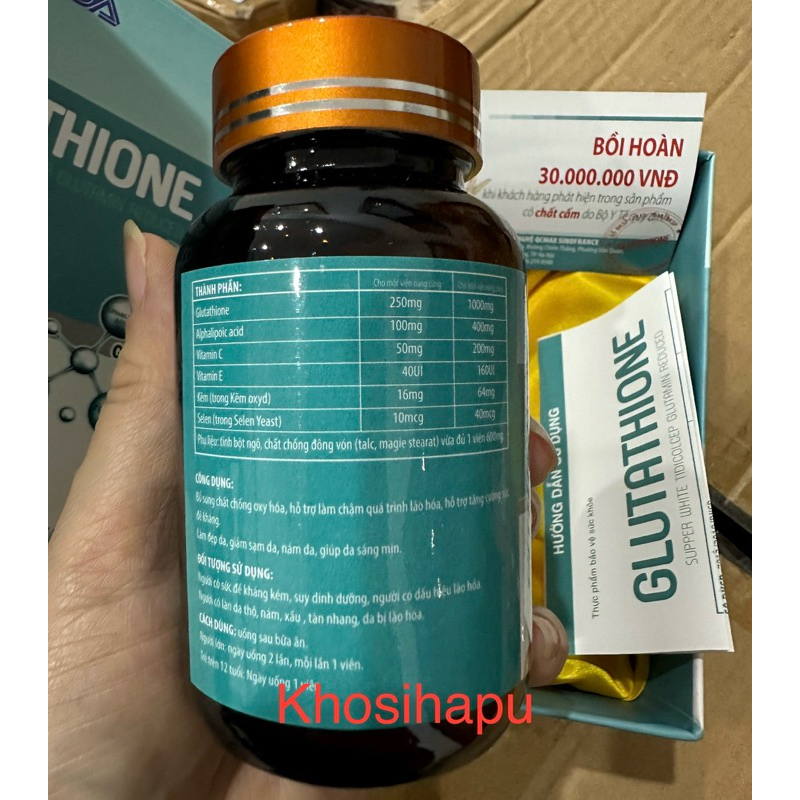 Viên uống Glutathione 1000mg hỗ trợ trắng da, đẹp da, giảm nám tốt cho phụ nữ 30 viên chính hãng