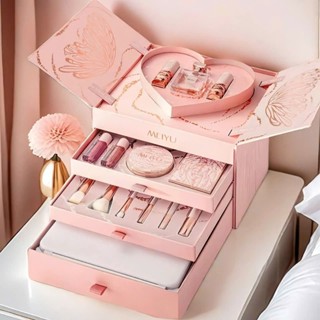 [ CHÍNH HÃNG MEIYU ] Bộ Quà Tặng Trang Điểm MEIYU Hồng, Quà tặng bạn gái, người yêu đầy đủ 14 món kèm Gương LED cảm ứng