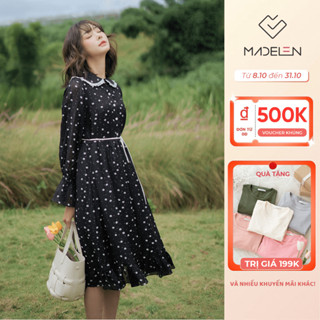 Váy babydoll đen hoa nhí tay nhún MADELEN