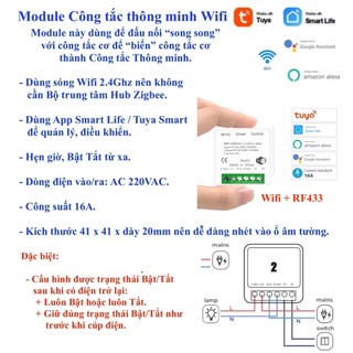 Công tắc thông minh Tuya Basic/ Module, Wifi/ Zigbee/ RF/ RF433, App Tuya Smart Life-