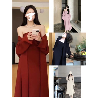 Set đồ nữ sang chảnh dài váy cúp ngực dáng dài+ áo choàng cardigan khoác ngoài chất liệu len dệt kim hàng QC Yam #Y286