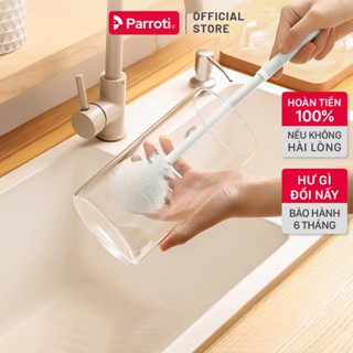 Cây cọ bình, rửa ly, chổi cọ súc rửa bình sữa, bình giữ nhiệt, bình thể thao, cán dài đầu cọ linh hoạt Parroti - CB01