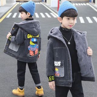 Áo Khoác denim Lót Nhung Lông Cừu Dày Dặn Thời Trang Mùa Đông Cho Bé Trai 2023