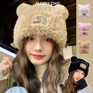  Mũ len nữ Mũ beanie mũ lông cừu tai mèo SLEEPYCHIC giữ ấm mùa đông phụ kiện mùa đông thời trang MU106 