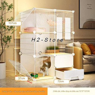 Chuồng mèo lưới sắt, nhựa kết hợp bánh xe xoay 360 độ, để cố định hoặc di chuyển tự do...