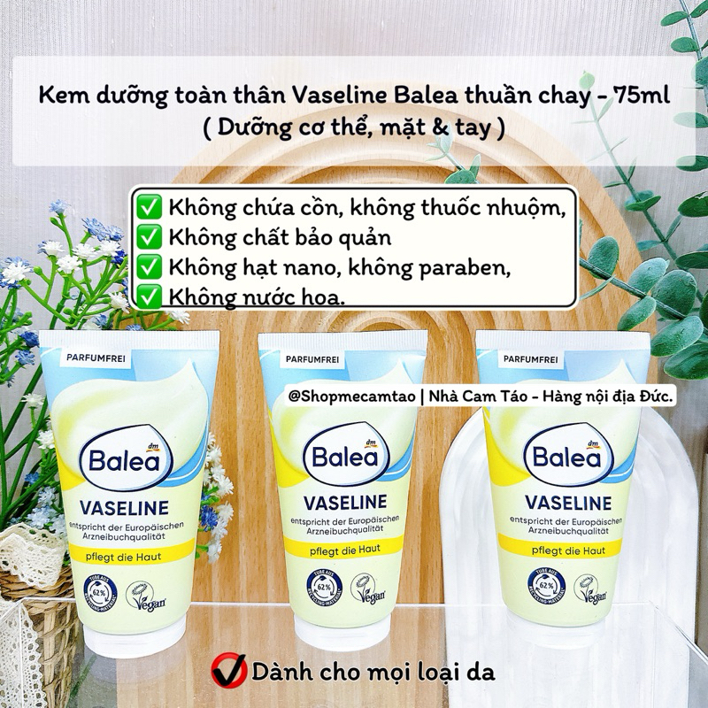 Kem dưỡng toàn thân Vaseline Balea thuần chay - 75ml