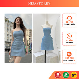 Đầm cúp ngực denim đan dây chất jean sang chảnh