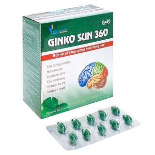 Hoạt huyết dưỡng não GINKO SUN 360 - Bảo vệ và tăng cường hoạt động não ginkgo hộp 100 viên