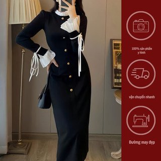 GINKO CLOTHING_Váy midi dáng ôm dài phối bèo điệu đà phong cách công nương Anh_VGC2317