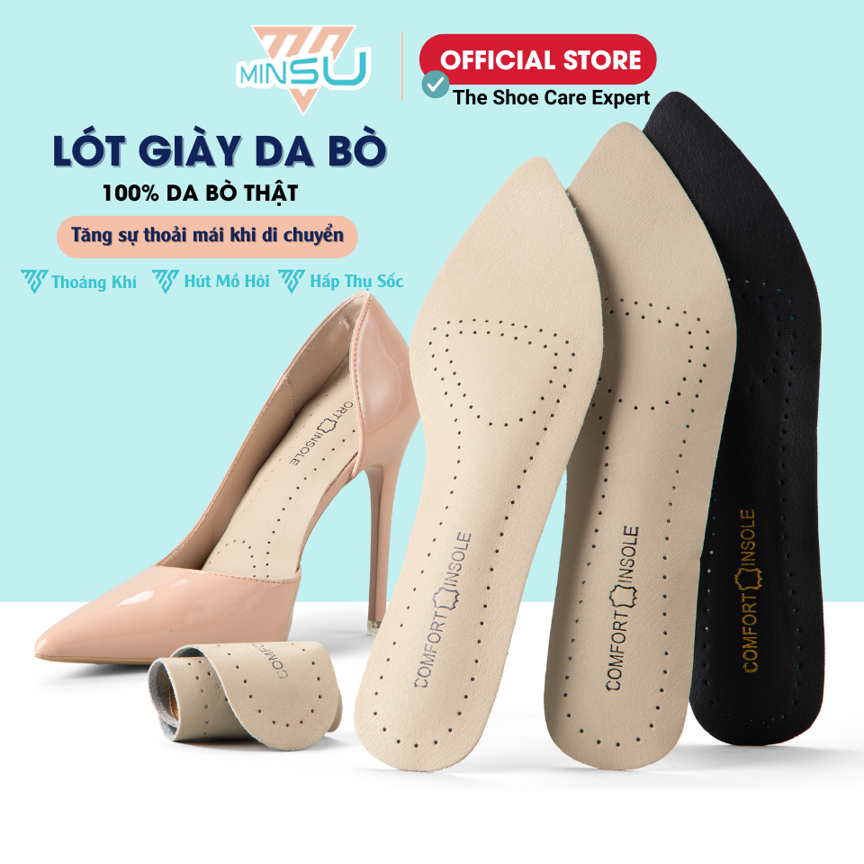Lót Giày Da Bò Thật MINSU M4030 Chuyên Dụng Cho Giày Cao Gót, Búp Bê, Thể Thao Sneaker Nữ Êm Ái Thoáng Khí, Hút Mồ Hôi