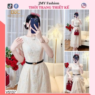 V5137 Váy cam hoa thêu maxi tay bồng sang chảnh [Dolce Viva Colection (DVC)] (tặng kèm belt)