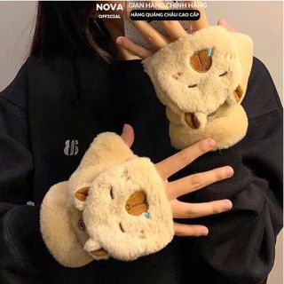 Găng tay len nữ lót nỉ, bao tay len NOVA hình thú mùa đông chống lạnh thời trang giữ ấm tốt