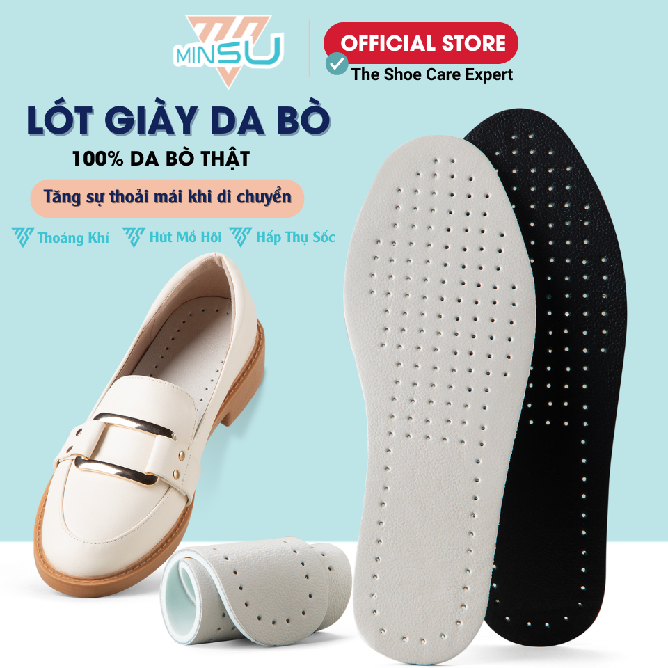 Lót Giày Da Bò Thật 100% MINSU M4029 Đệm Lót Nam Nữ Thoáng Khí, Hấp Thụ Sôc, Thấm Hút Mồ Hôi