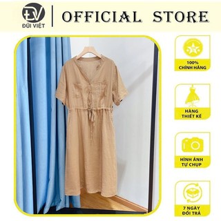 Váy Sơ Mi Nữ Cổ V 2 túi có dây thắt eo màu nâu tây đẹp